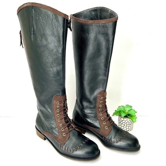 Anthropologie Schuler & Sons Whipstitched Knee High Riding Boots Black Leather 9 - Picture 3 of 15